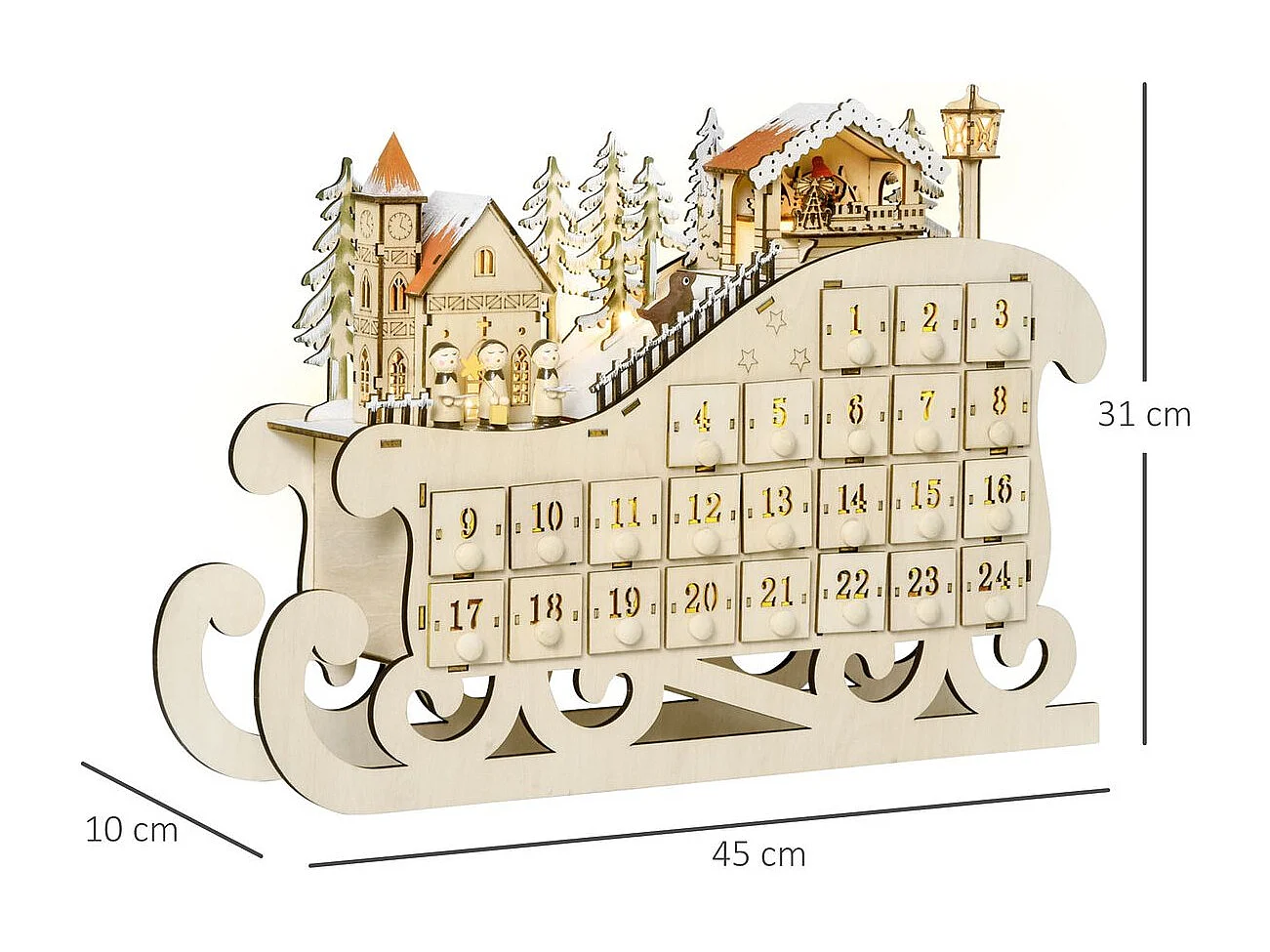 Calendario de adviento de navidad madera natural 45x10x31 cm HOMCOM