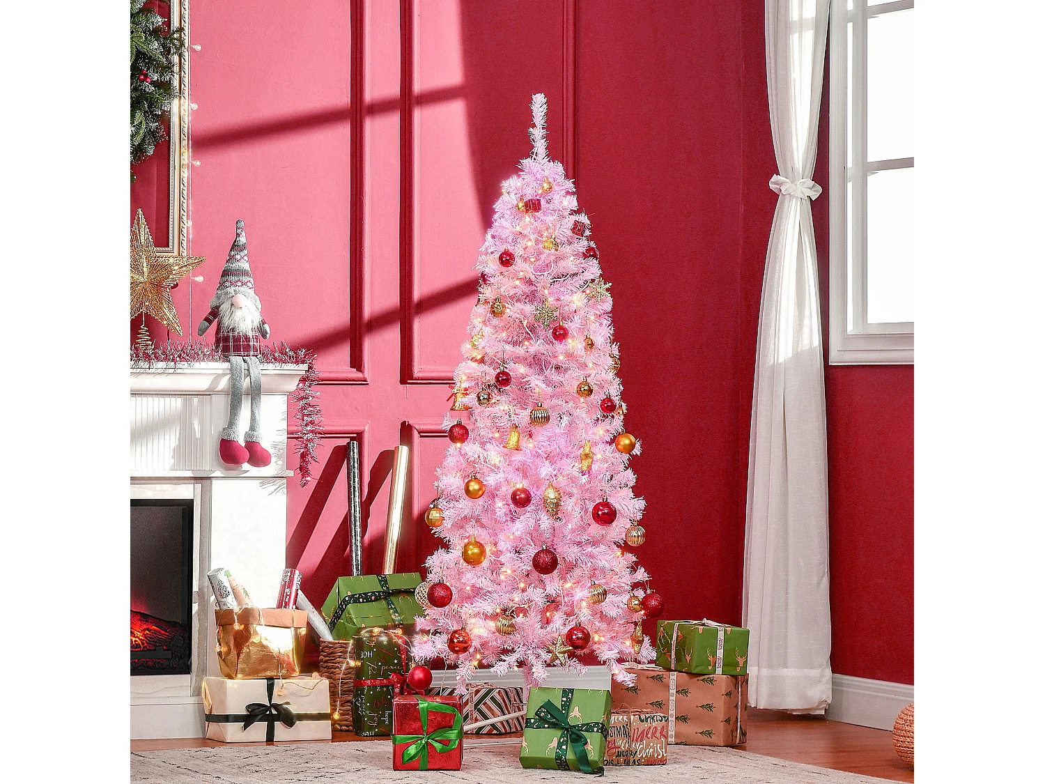 Árbol de navidad rosa 63x63x180 cm HOMCOM