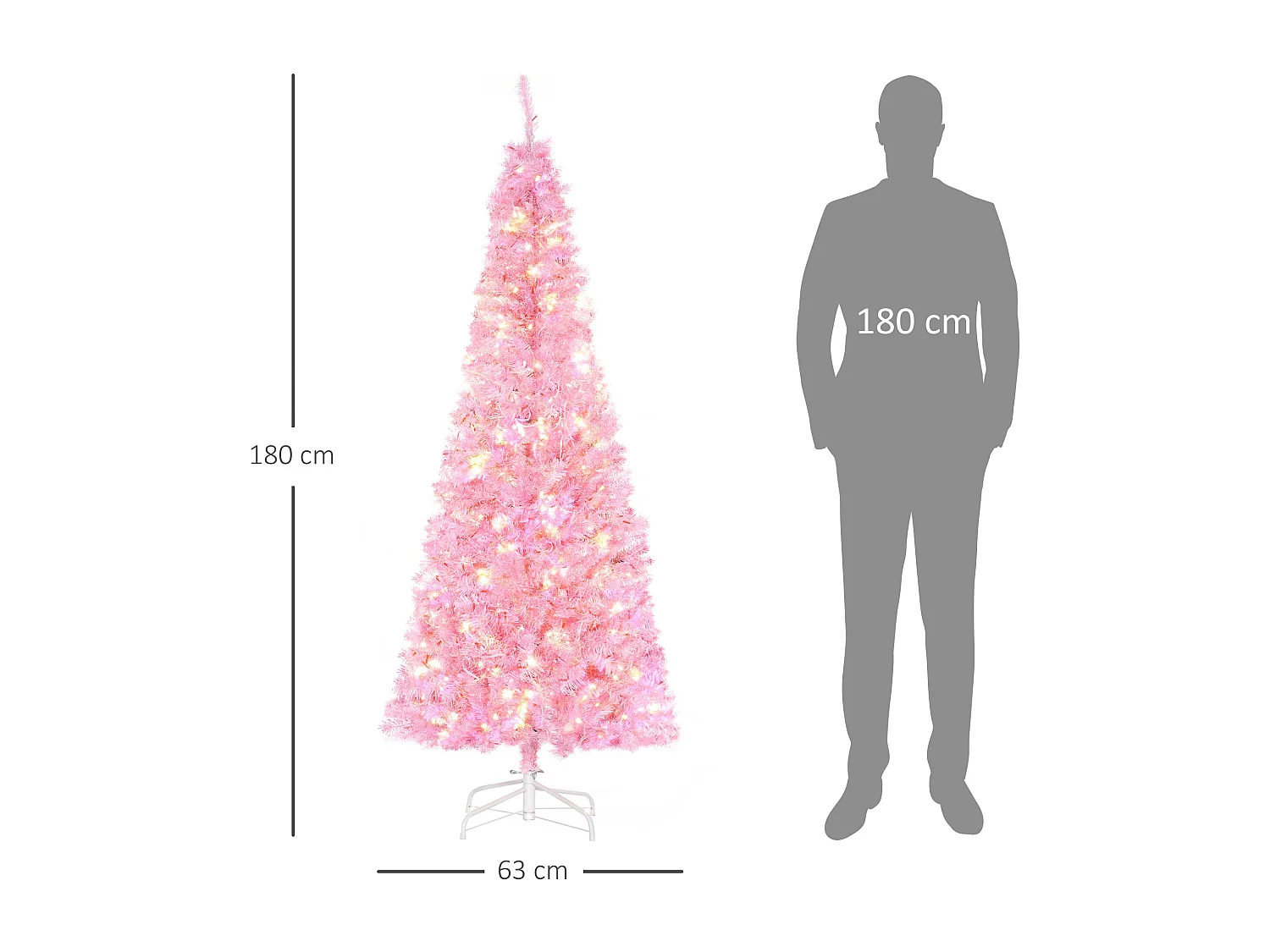 Árbol de navidad rosa 63x63x180 cm HOMCOM