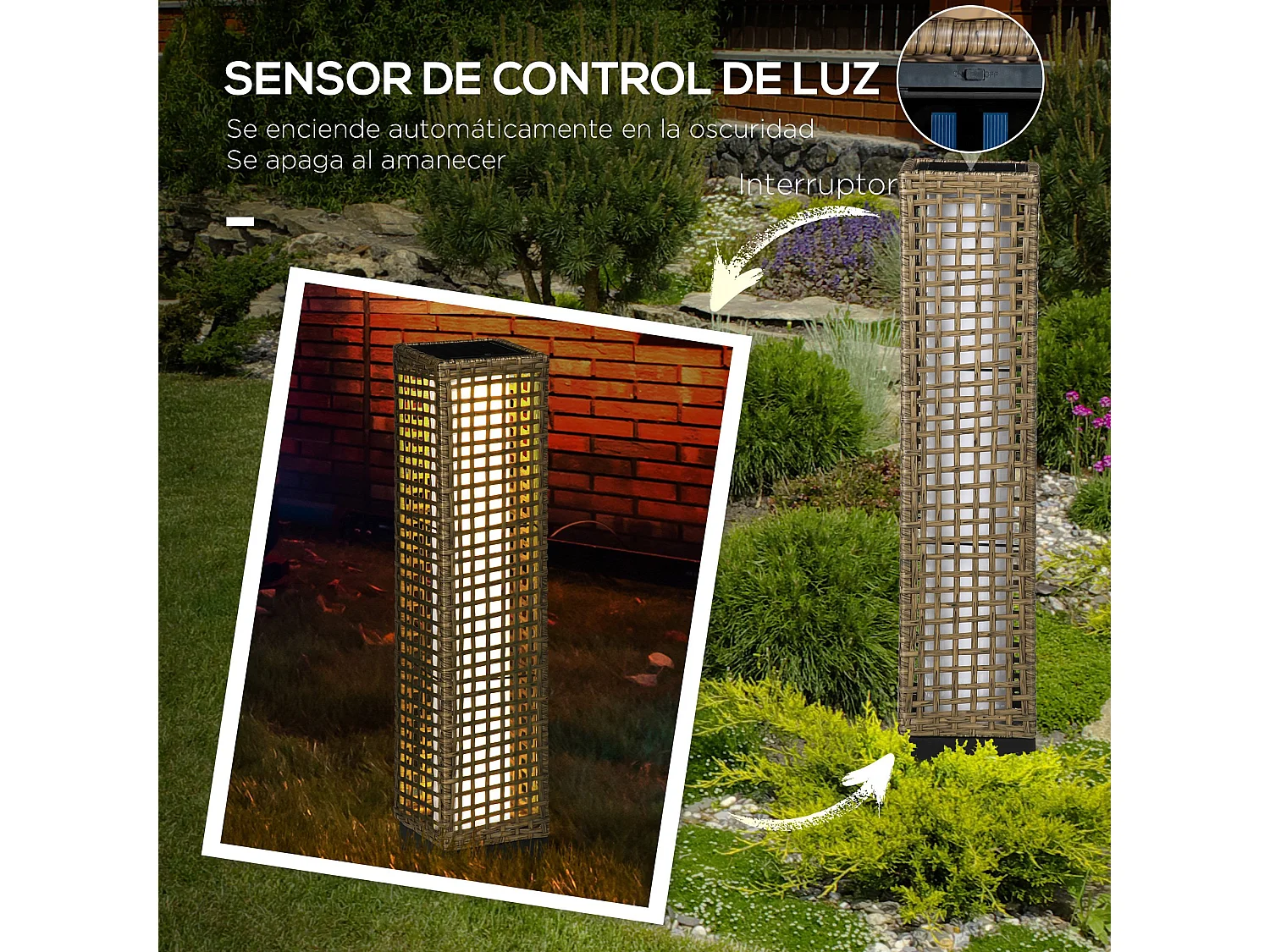 Lámpara de ratán arena 15.5x15.5x69 cm Outsunny