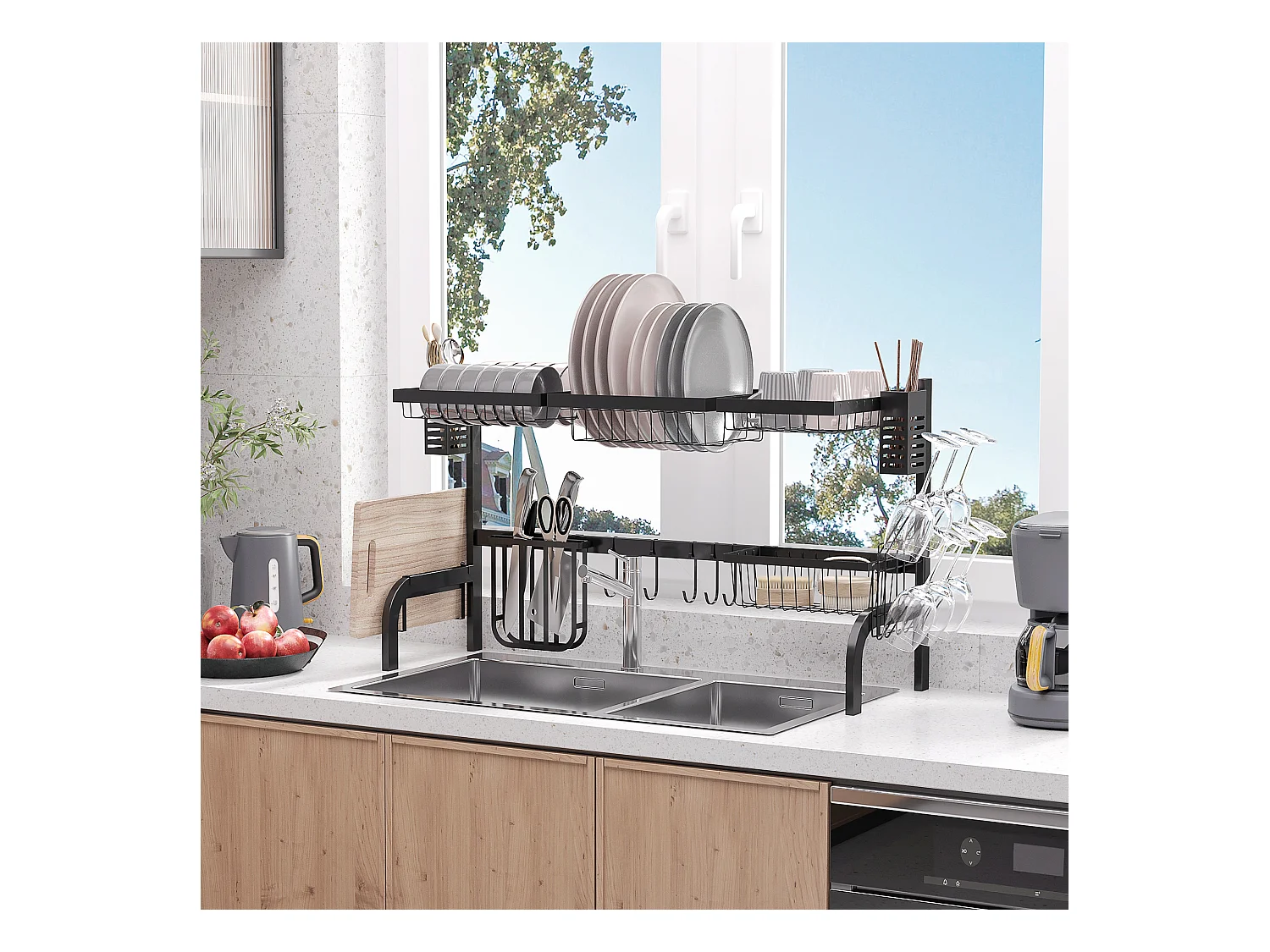 Escurridor de platos negro 100x30x52.5 cm HOMCOM