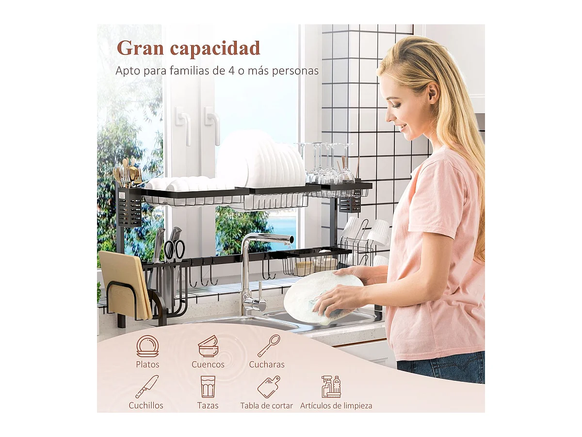 Escurridor de platos negro 100x30x52.5 cm HOMCOM