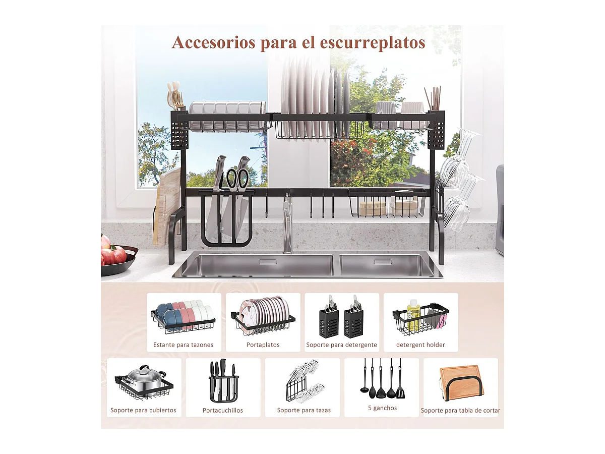 Escurridor de platos negro 100x30x52.5 cm HOMCOM