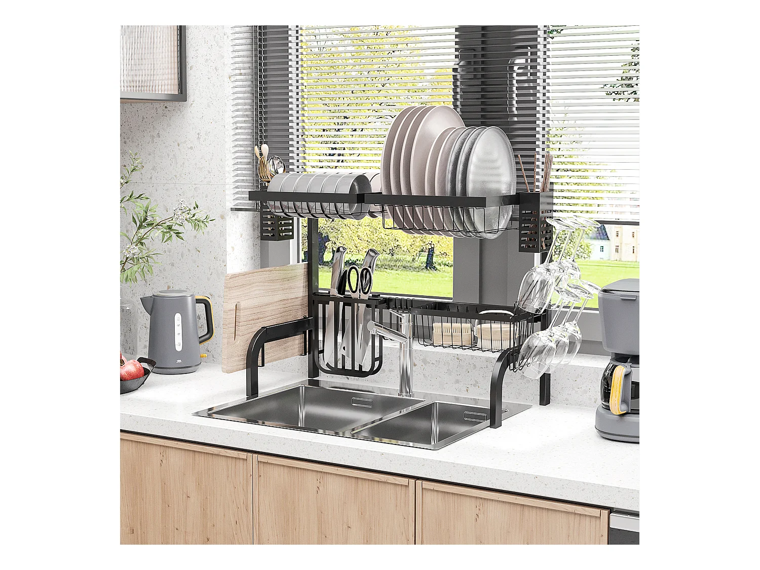 Escurridor de platos negro 65x31.5x52.5 cm HOMCOM