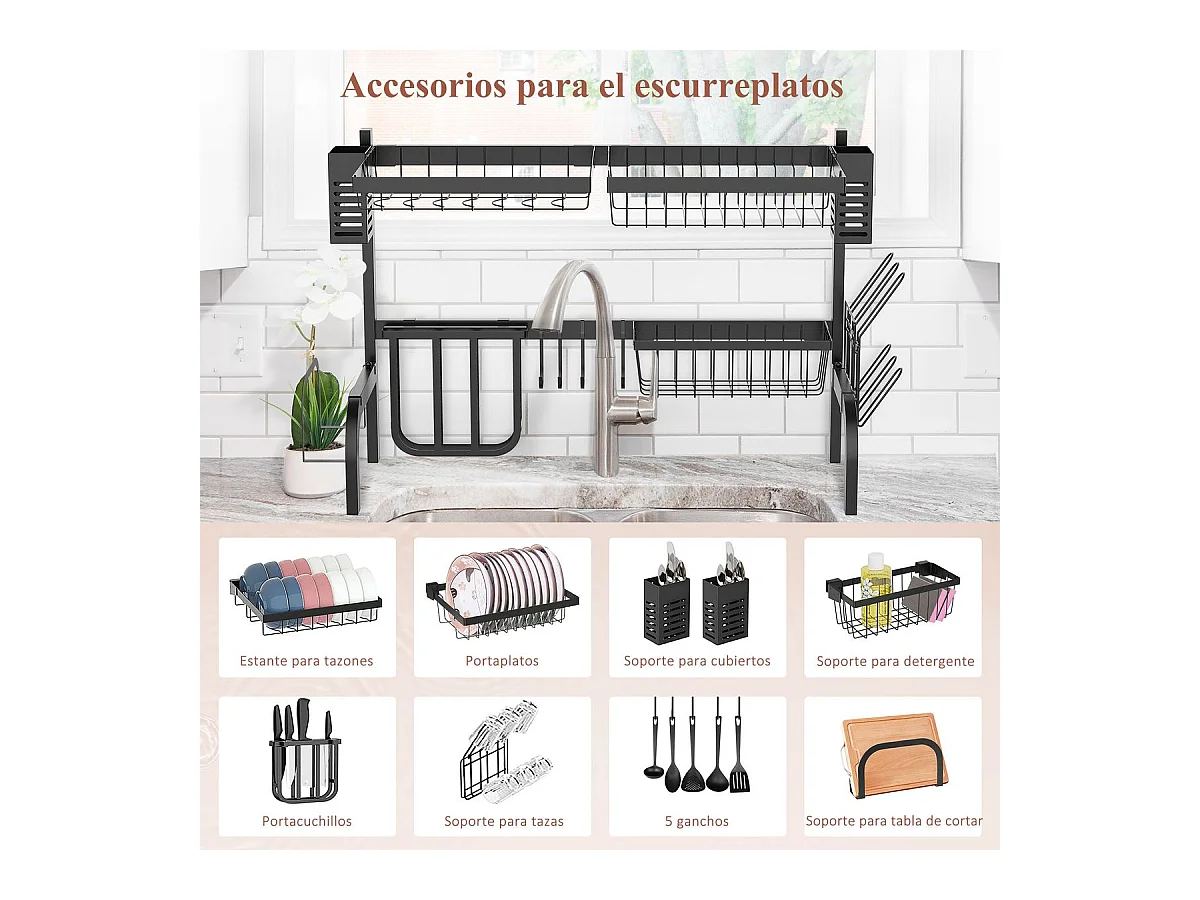 Escurridor de platos negro 65x31.5x52.5 cm HOMCOM