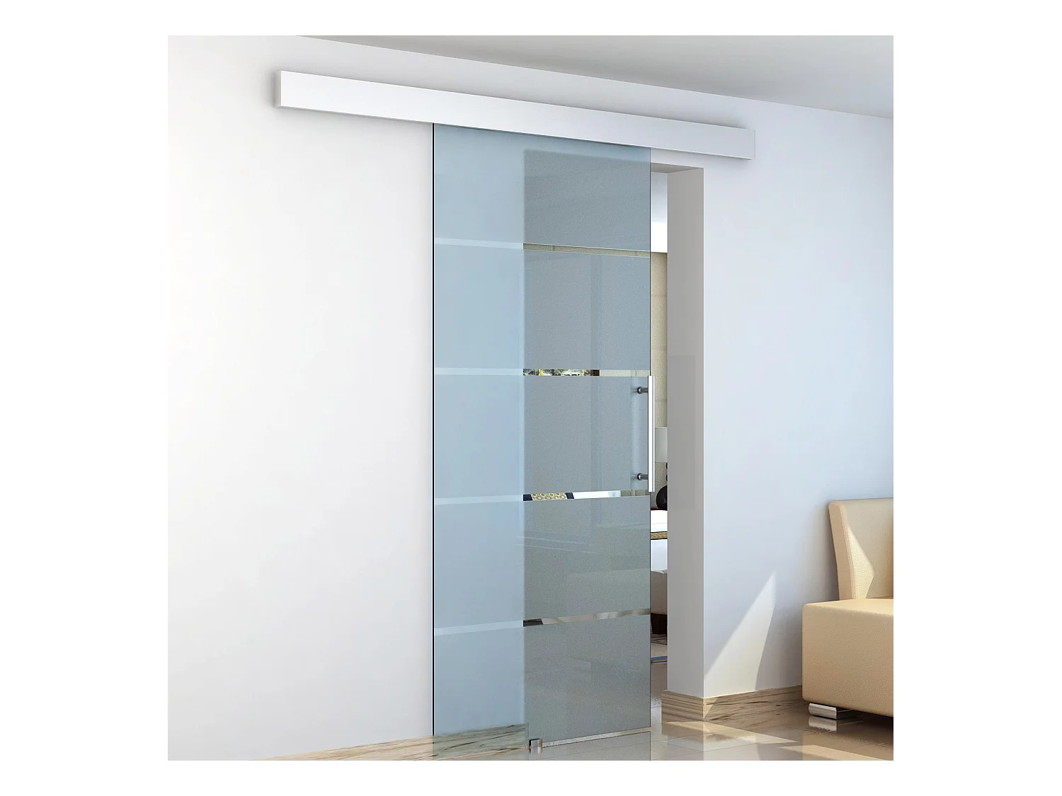 Puerta corredera translucido y a rayas transparentes 200x213 cm HOMCOM