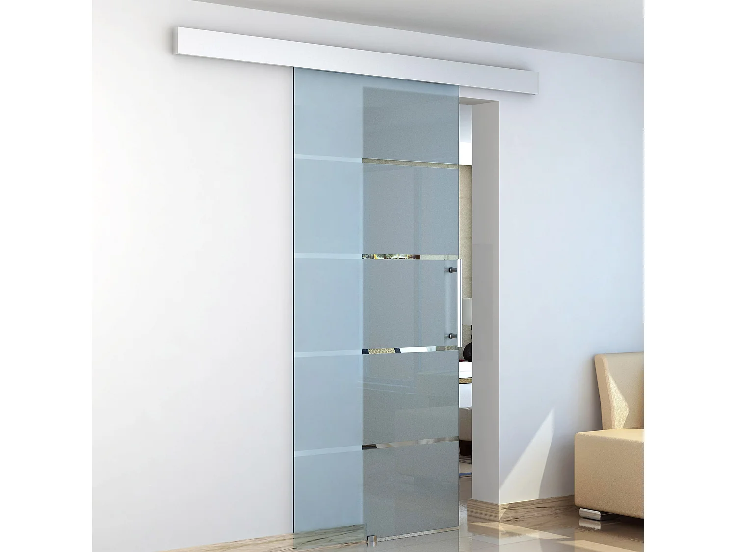 Puerta corredera translucido y a rayas transparentes 200x213 cm HOMCOM