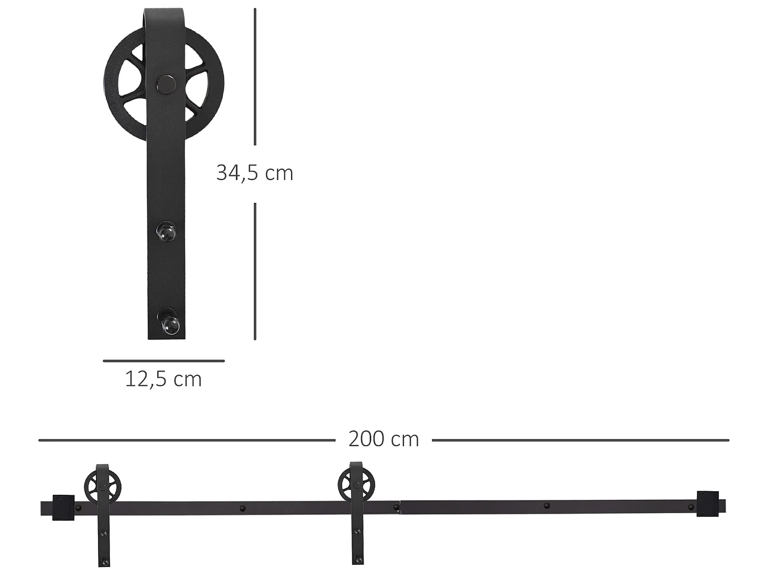 Kit de accesorios para puerta corredera negro 200x4x0,6cm HOMCOM