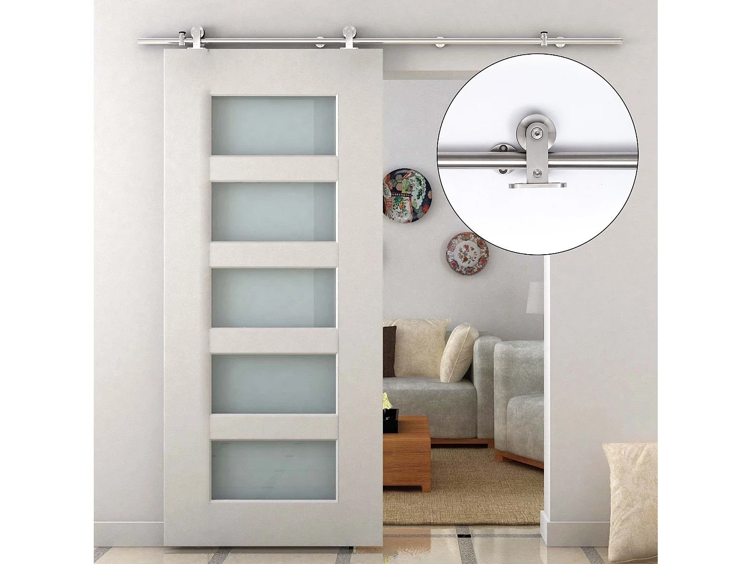 Kit instalacion puerta corredera acero inoxidable ø2,5x200 cm HOMCOM