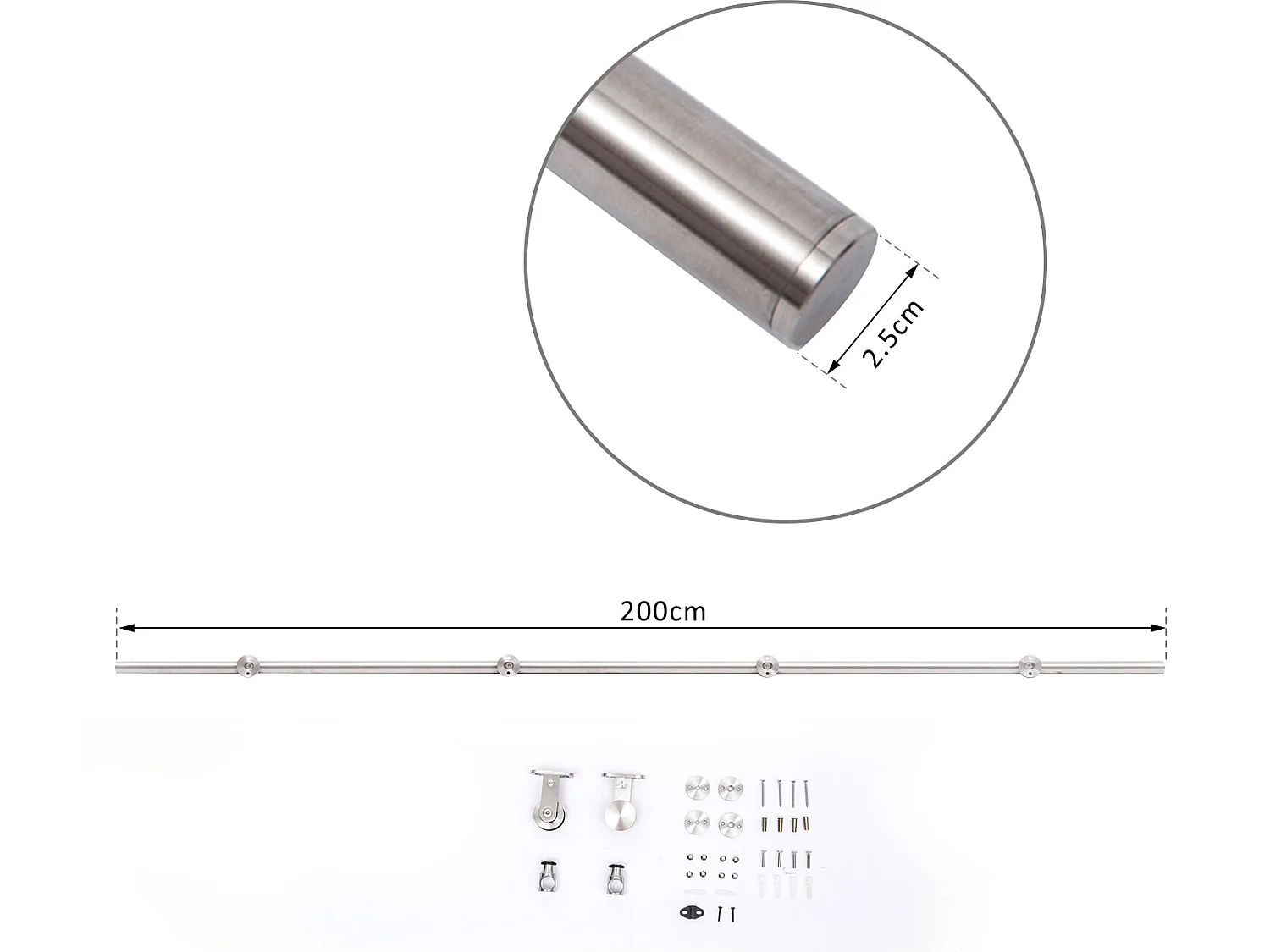 Kit instalacion puerta corredera acero inoxidable ø2,5x200 cm HOMCOM