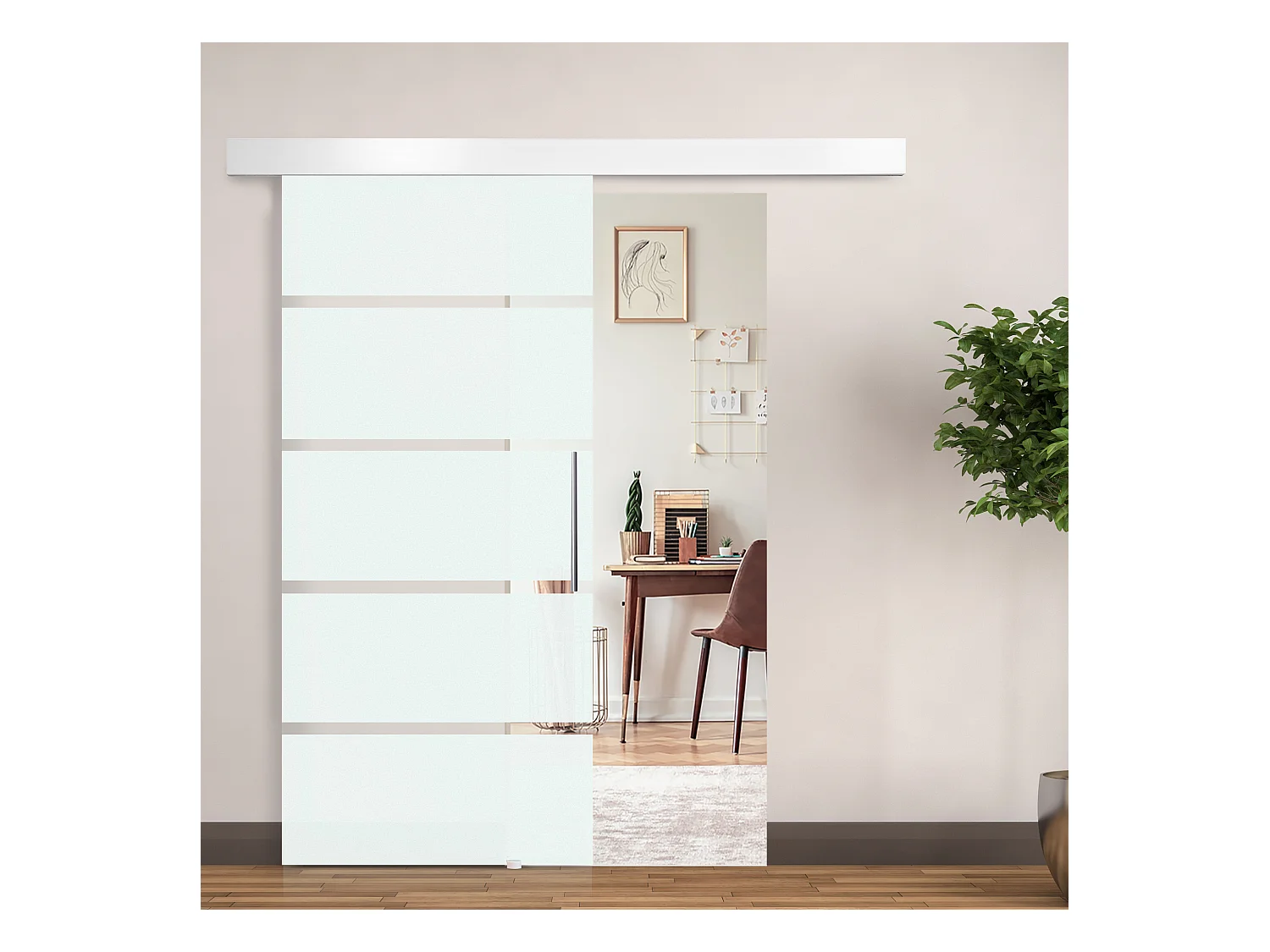 Puerta corredera esmerilado con rayas 200x213 cm HOMCOM