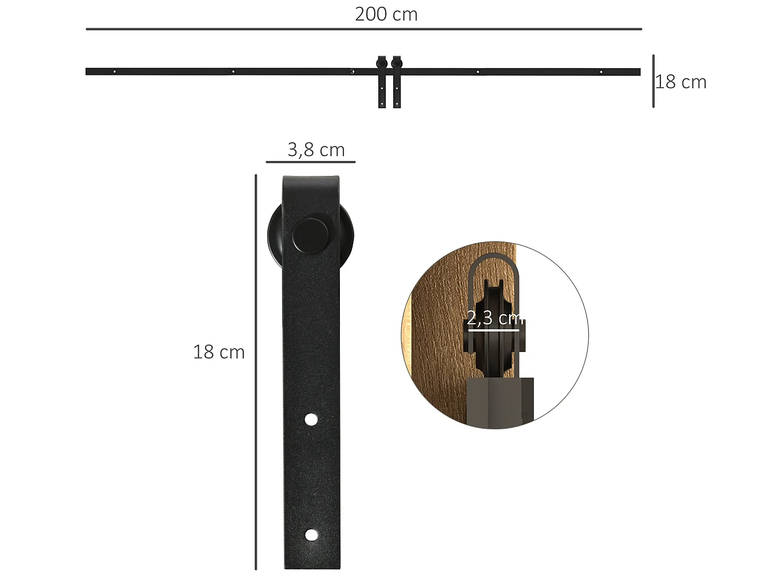 Herraje para puerta negro 200x0.4x18 cm HOMCOM