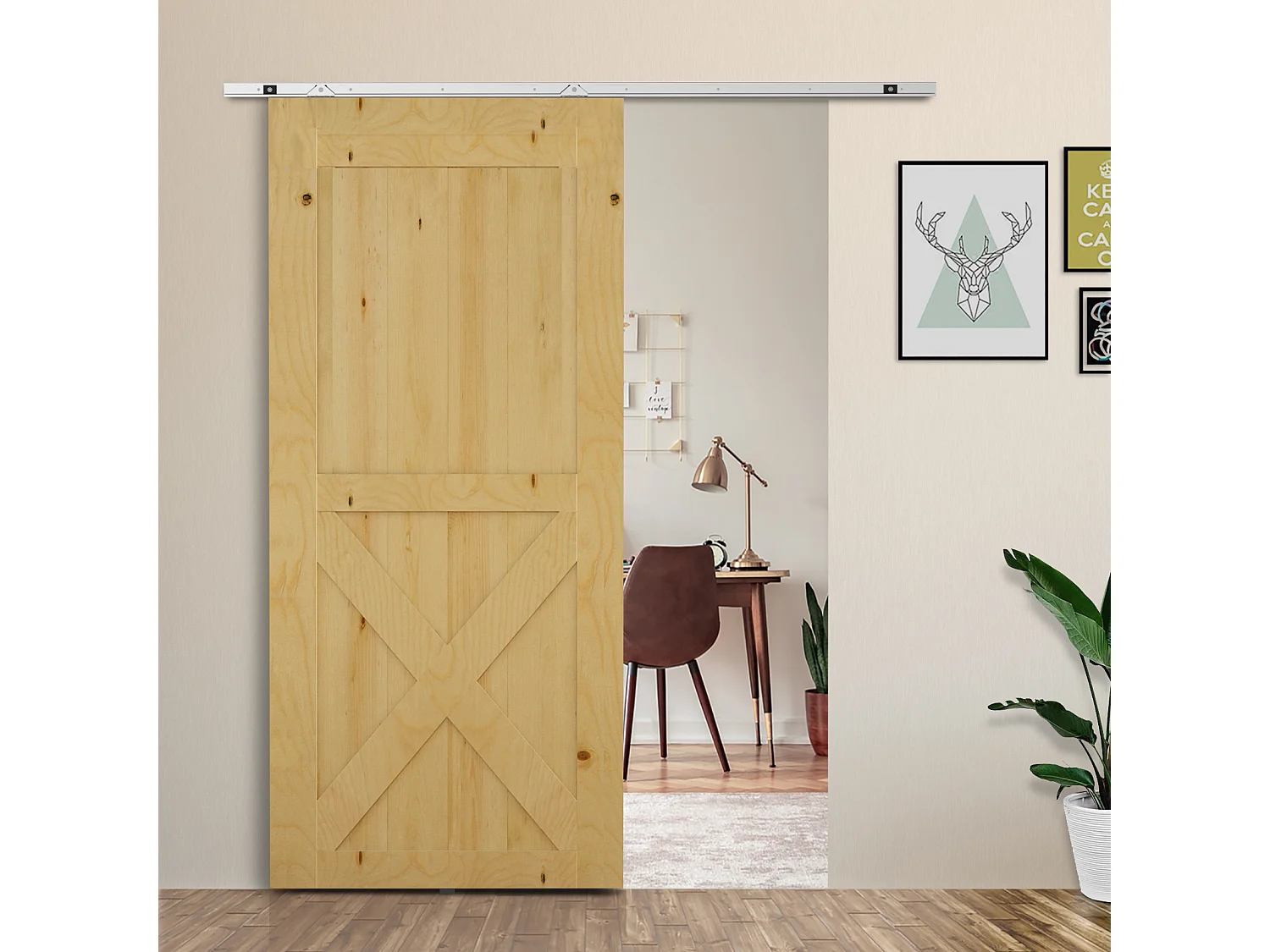 Herraje para puerta corredera plata 186x2.5x3.77 cm HOMCOM