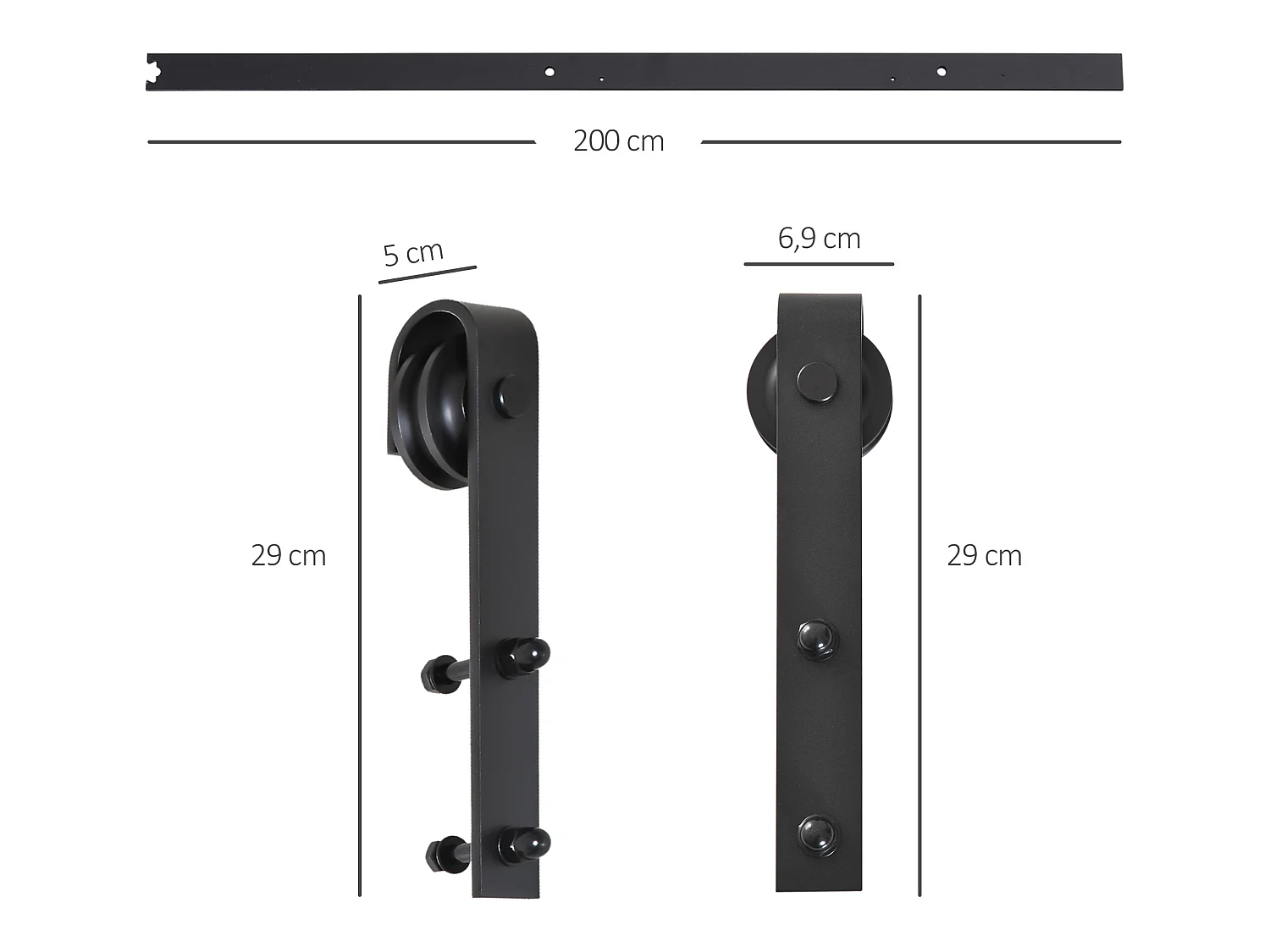 Kit de accesorios para puerta corredera negro 200x4x0,7cm HOMCOM