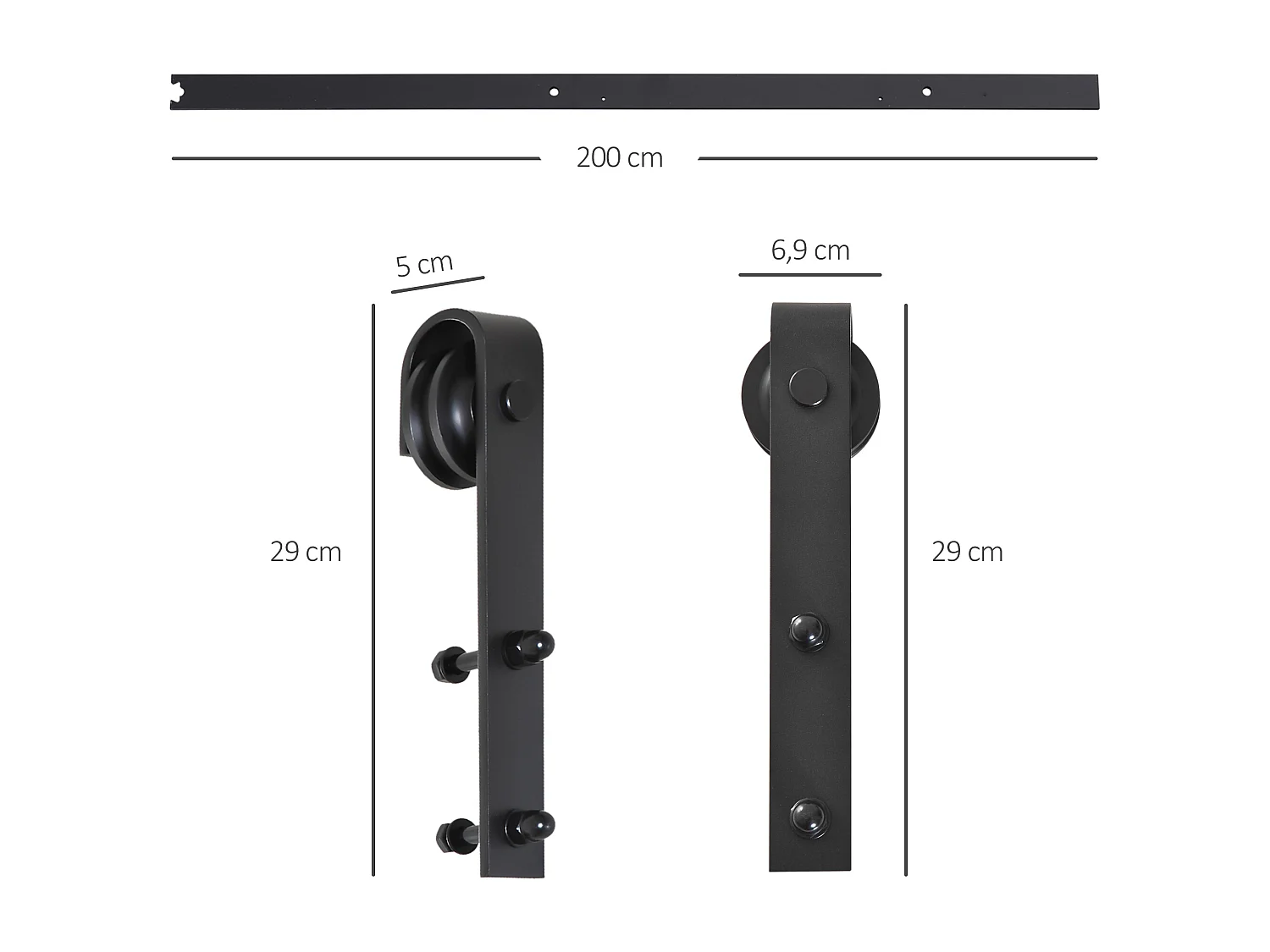 Kit de accesorios para puerta corredera negro 200x4x0,7cm HOMCOM