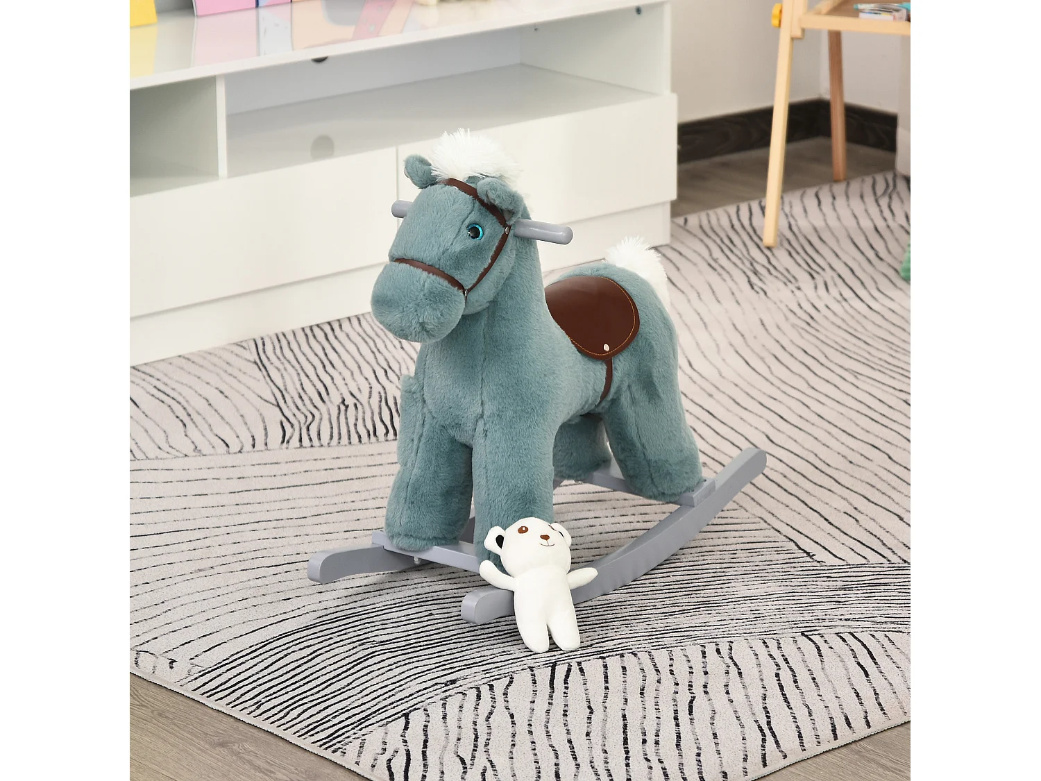 Caballito balancín para niños azul 65x26x55 cm HOMCOM