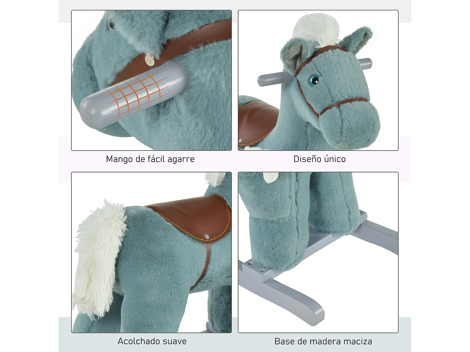 Caballito balancín para niños azul 65x26x55 cm HOMCOM