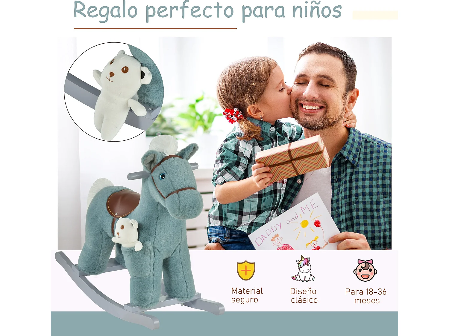 Caballito balancín para niños azul 65x26x55 cm HOMCOM