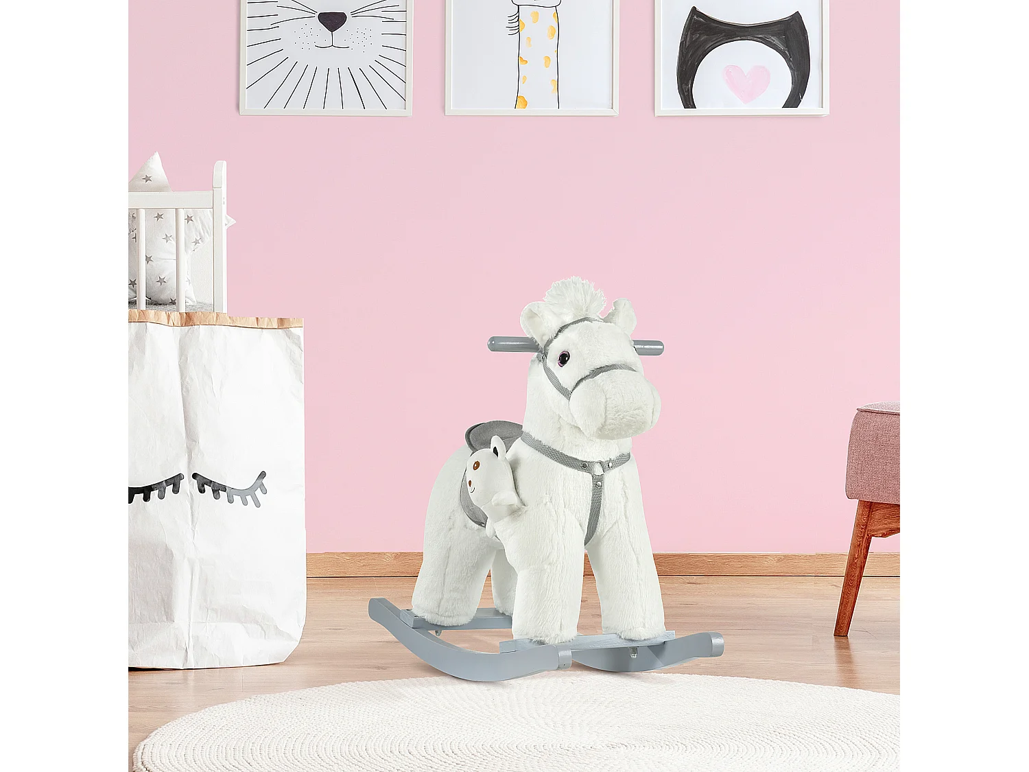 Caballito balancín para niños blanco 65x26x55 cm HOMCOM