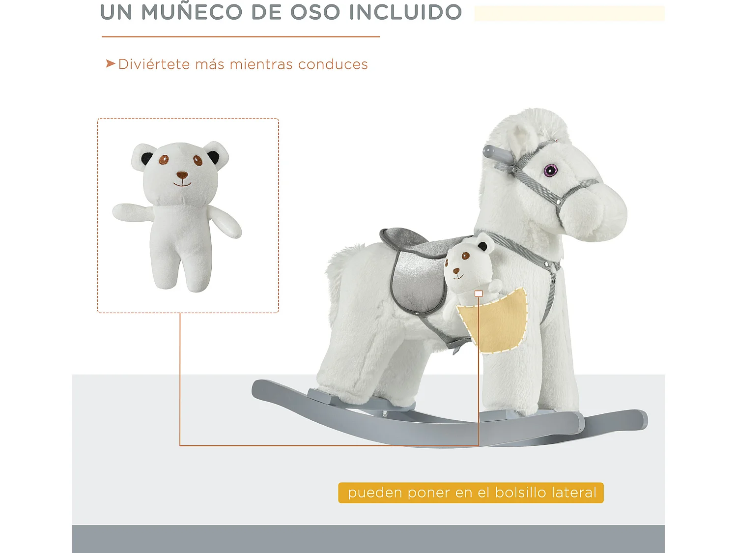 Caballito balancín para niños blanco 65x26x55 cm HOMCOM