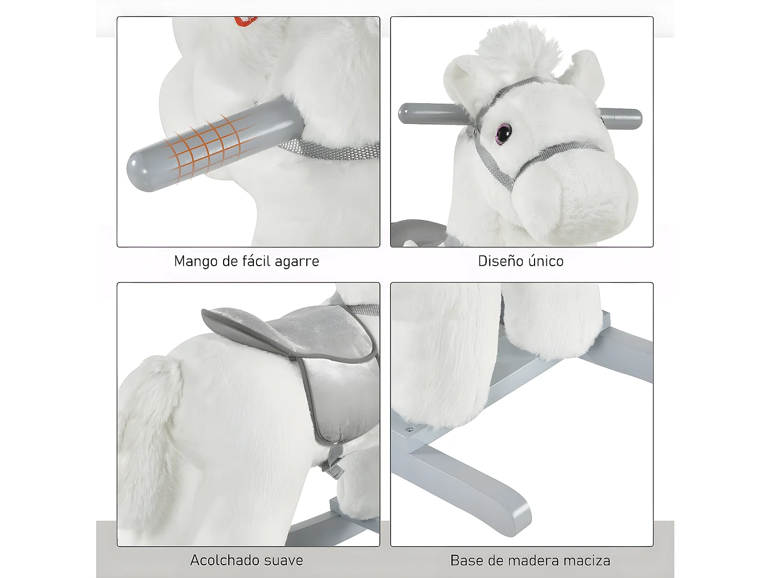 Caballito balancín para niños blanco 65x26x55 cm HOMCOM