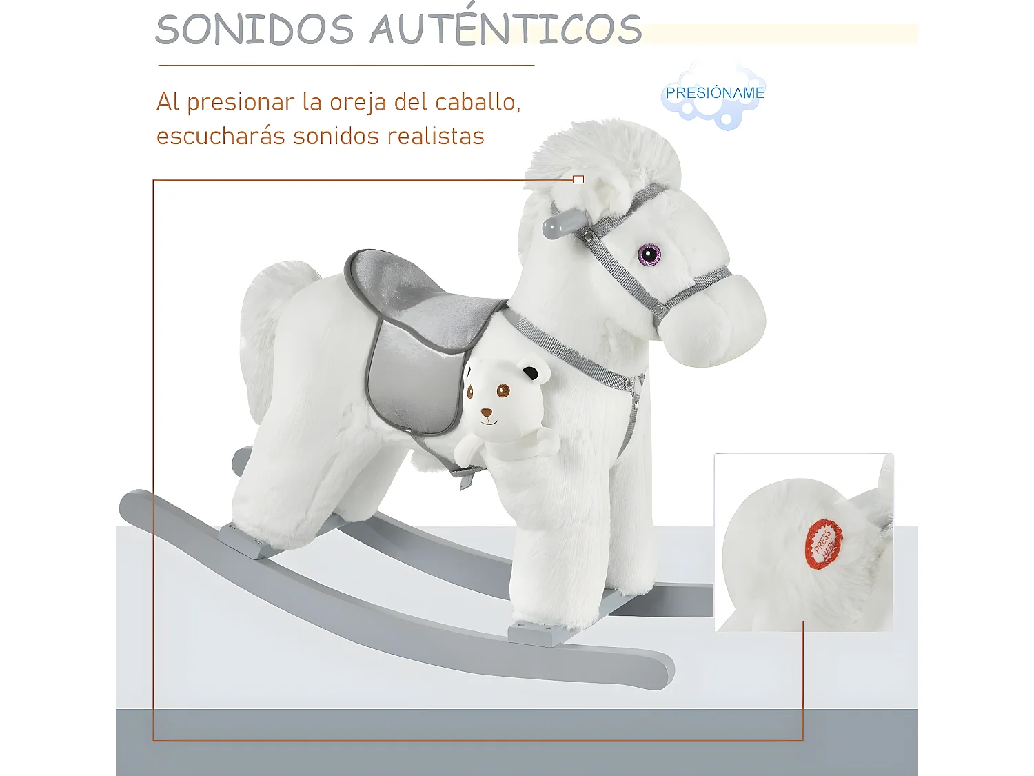 Caballito balancín para niños blanco 65x26x55 cm HOMCOM