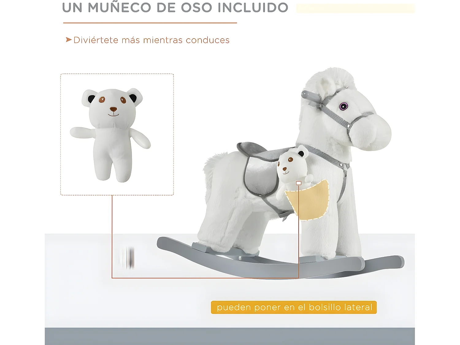 Caballito balancín para niños blanco 65x26x55 cm HOMCOM