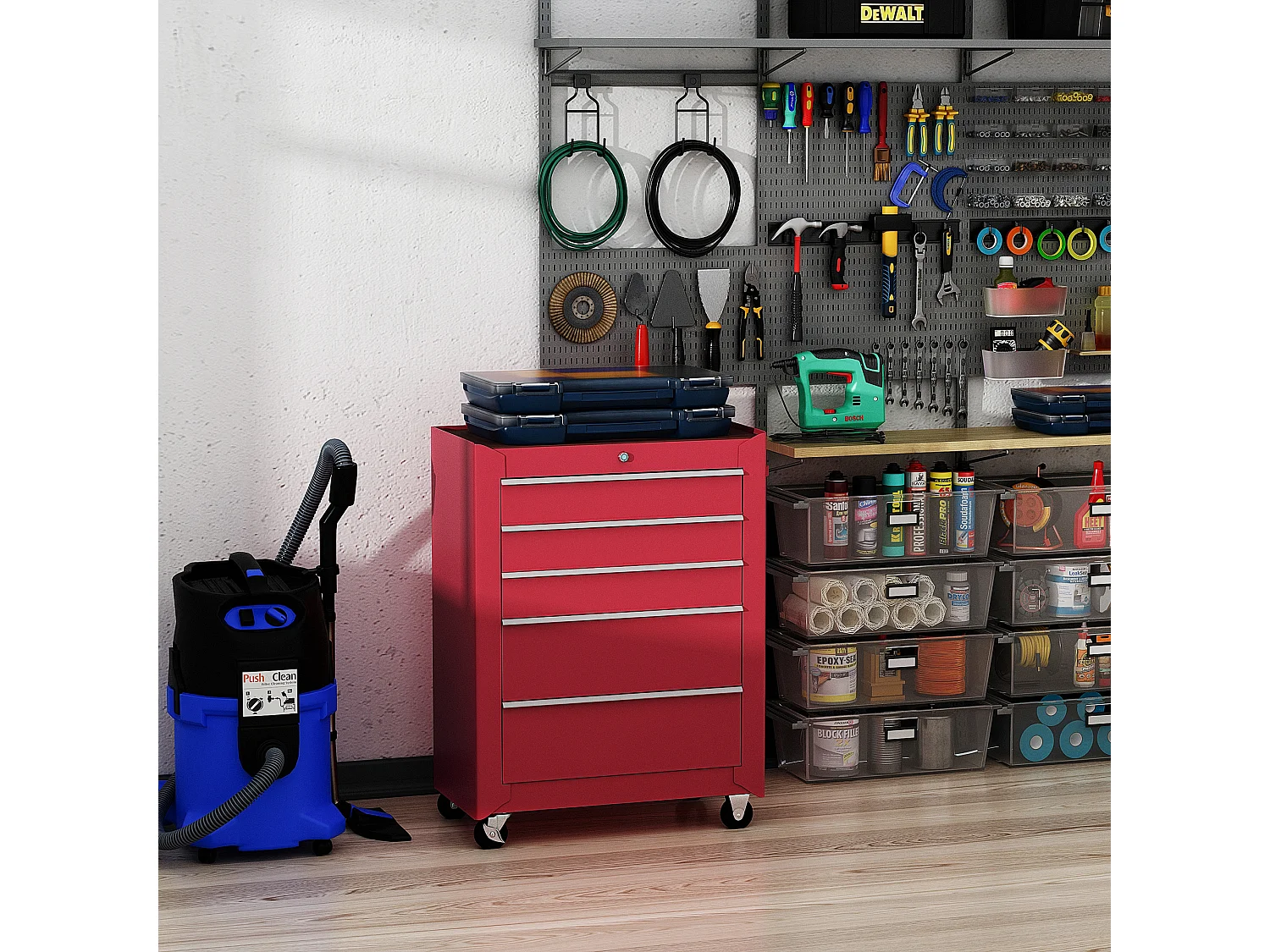 Carro de herramientas rojo 61.5x33x82.5 cm HOMCOM