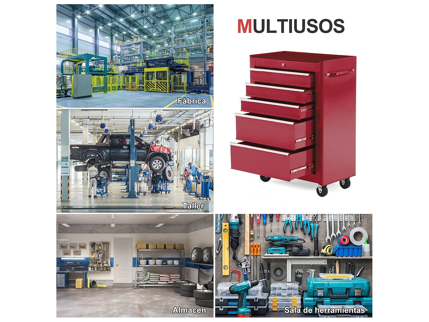 Carro de herramientas rojo 61.5x33x82.5 cm HOMCOM