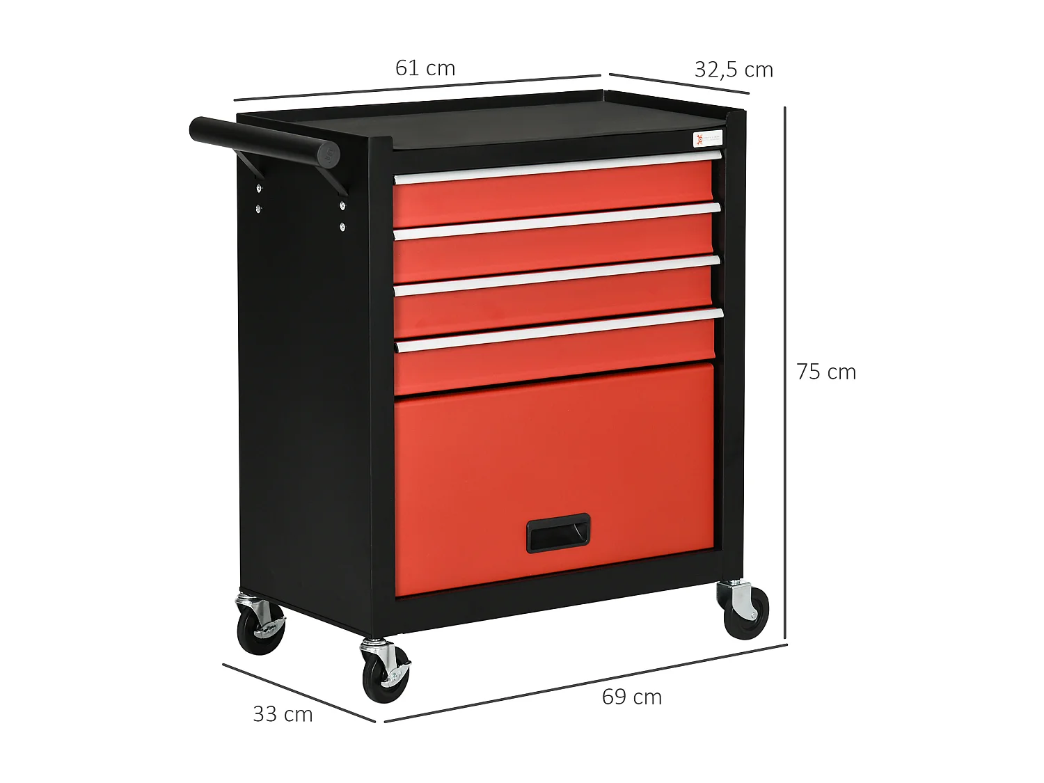 Carro de herramientas negro y rojo 69x33x75 cm DURHAND