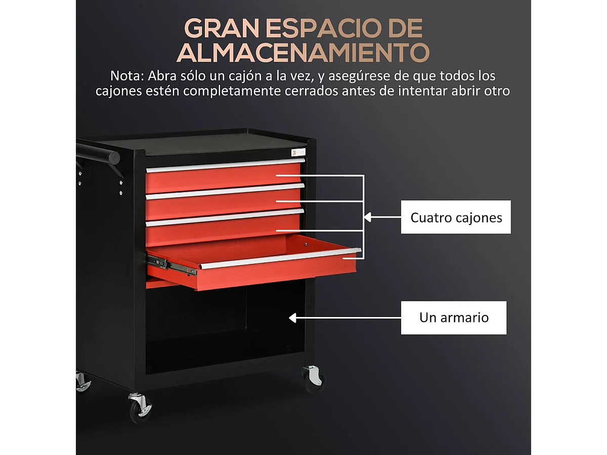 Carro de herramientas negro y rojo 69x33x75 cm DURHAND