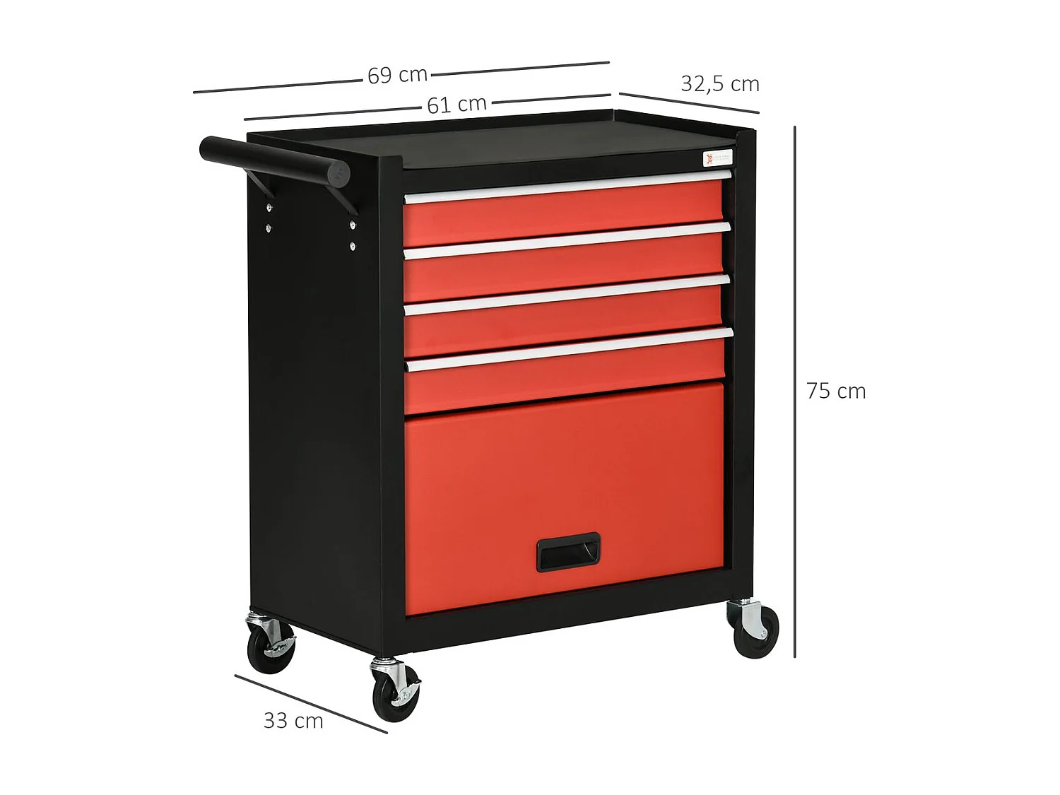 Carro de herramientas negro y rojo 69x33x75 cm DURHAND