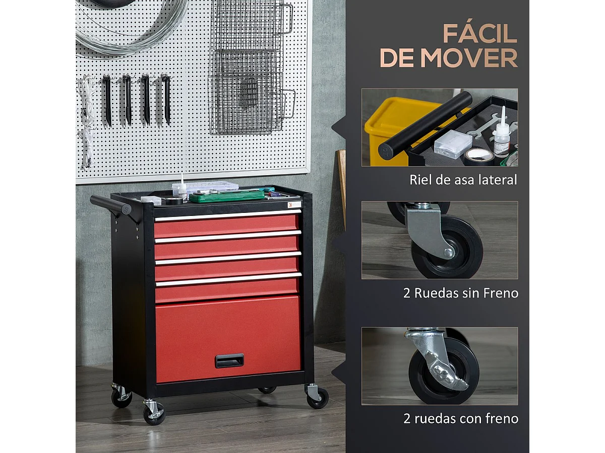 Carro de herramientas negro y rojo 69x33x75 cm DURHAND