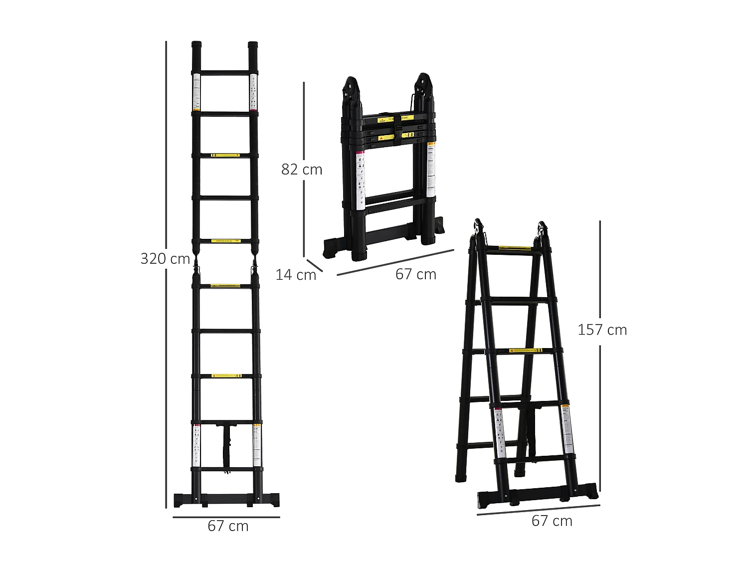 Escalera telescópica multifuncional negro 320x67x7 cm DURHAND
