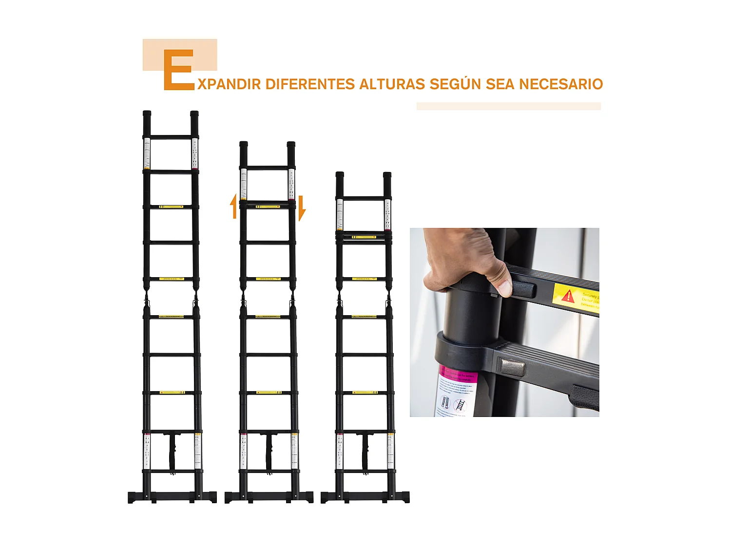 Escalera telescópica multifuncional negro 320x67x7 cm DURHAND