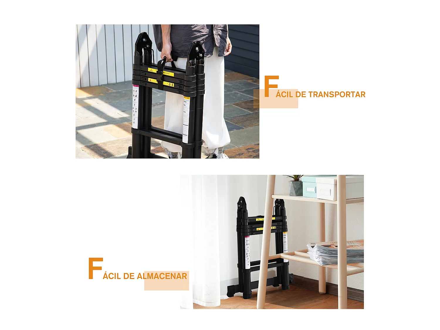 Escalera telescópica multifuncional negro 320x67x7 cm DURHAND