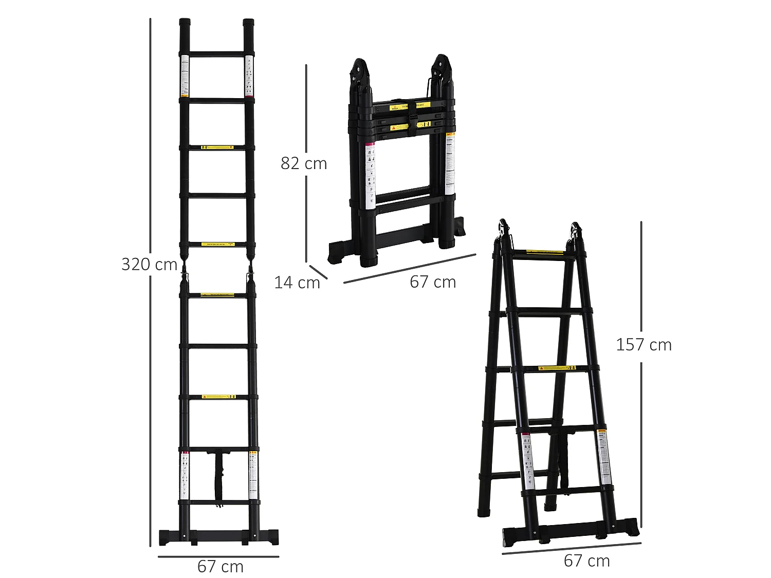 Escalera telescópica multifuncional negro 320x67x7 cm DURHAND