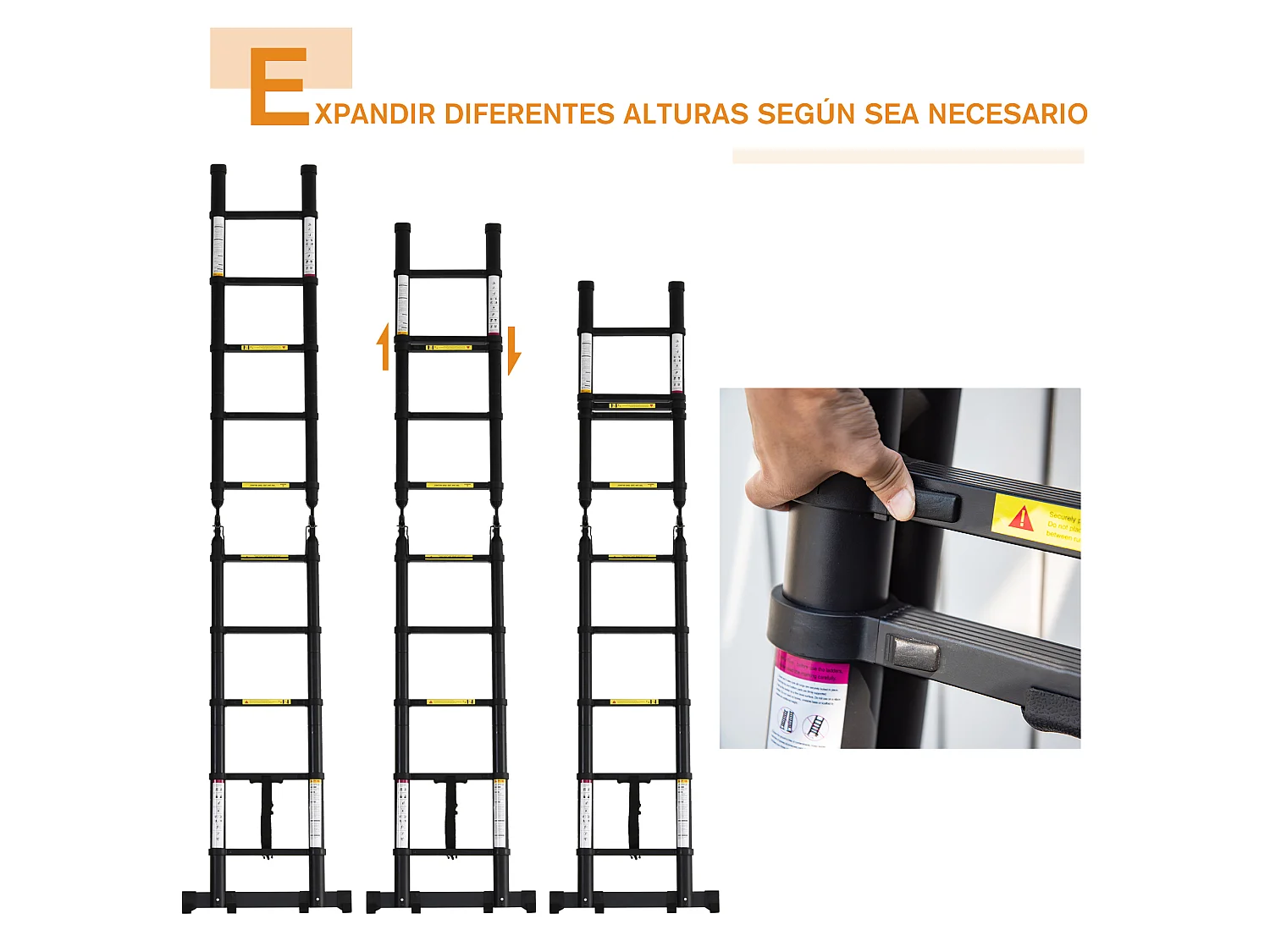 Escalera telescópica multifuncional negro 320x67x7 cm DURHAND