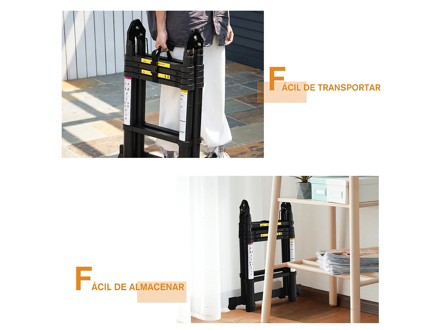 Escalera telescópica multifuncional negro 320x67x7 cm DURHAND