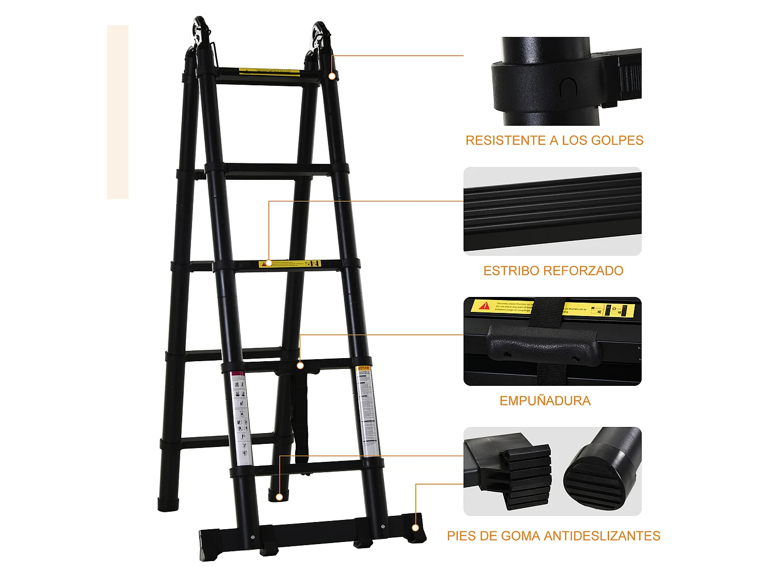 Escalera telescópica multifuncional negro 320x67x7 cm DURHAND