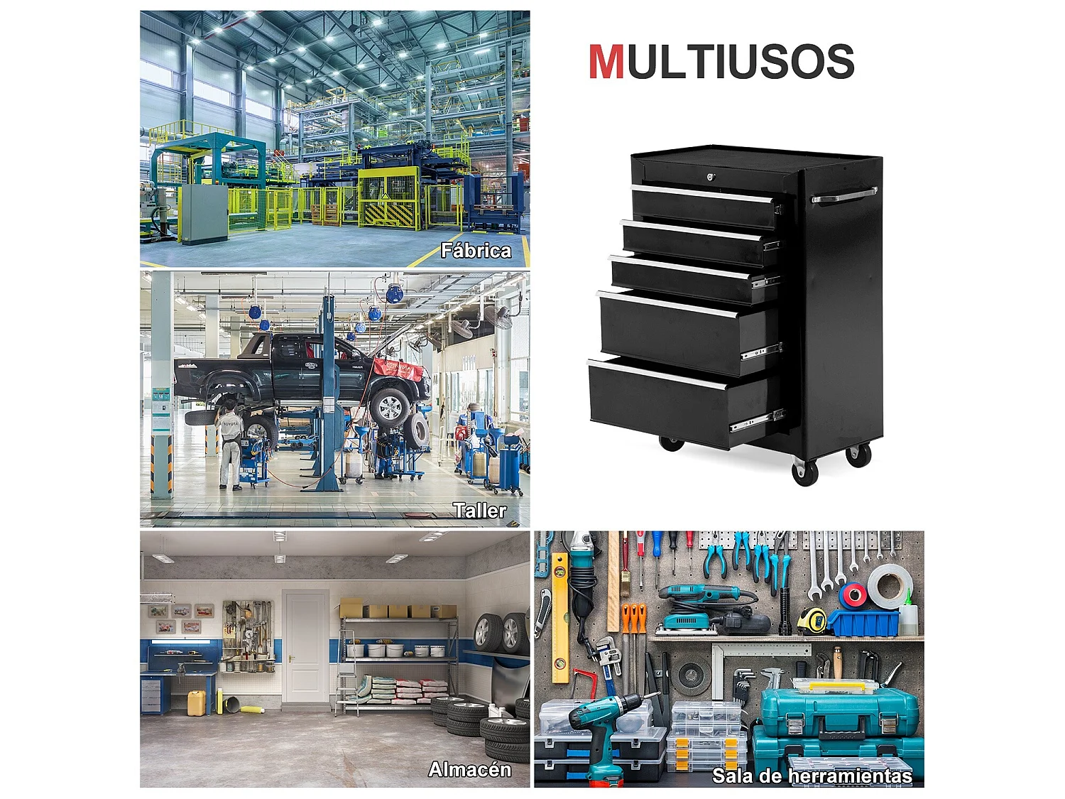 Carro de herramientas negro 61.5x33x82.5 cm HOMCOM