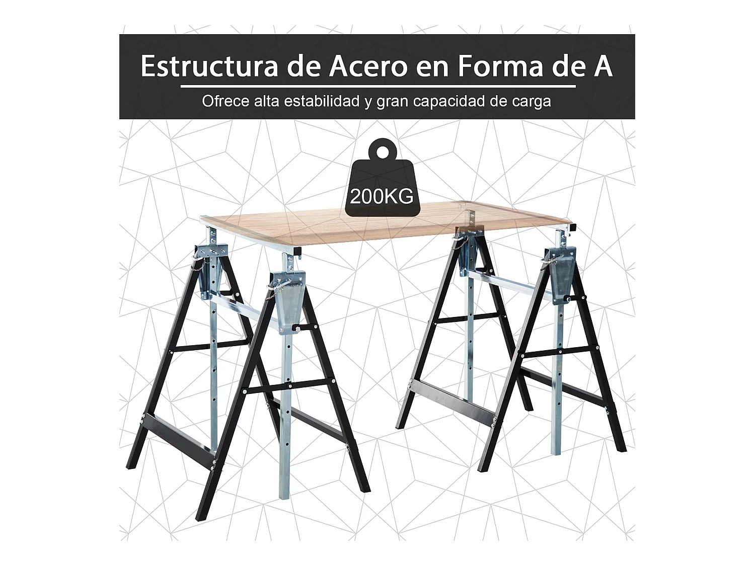 Caballetes telescópicos negro 68x58x130 cm HOMCOM