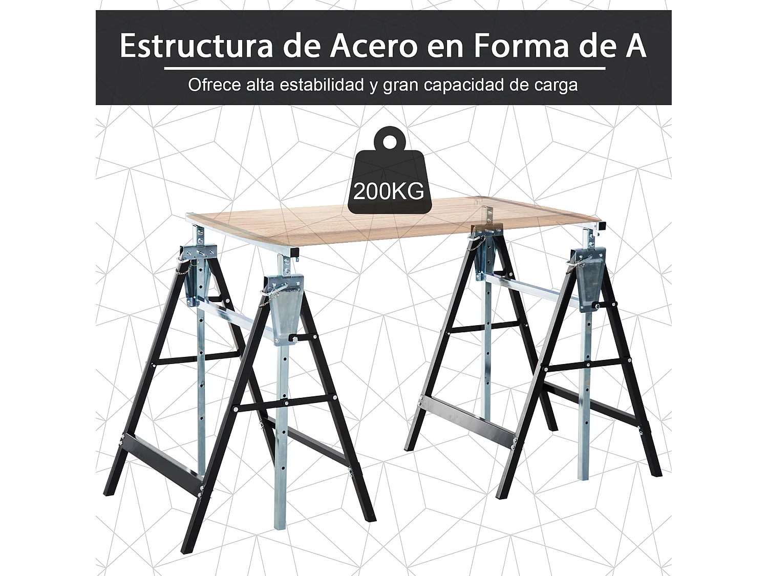 Caballetes telescópicos negro 68x58x130 cm HOMCOM