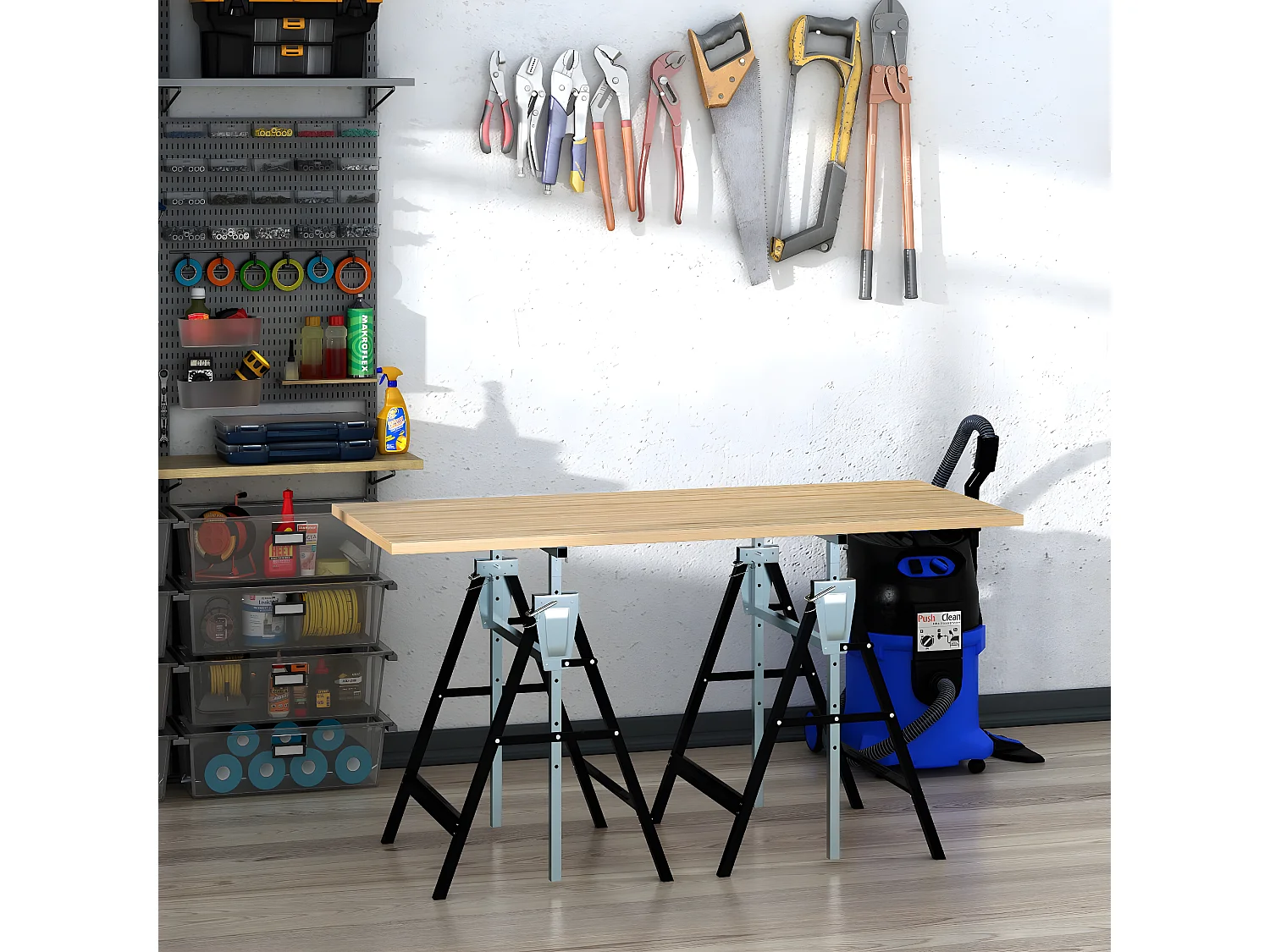 Caballetes telescópicos negro 68x58x130 cm HOMCOM