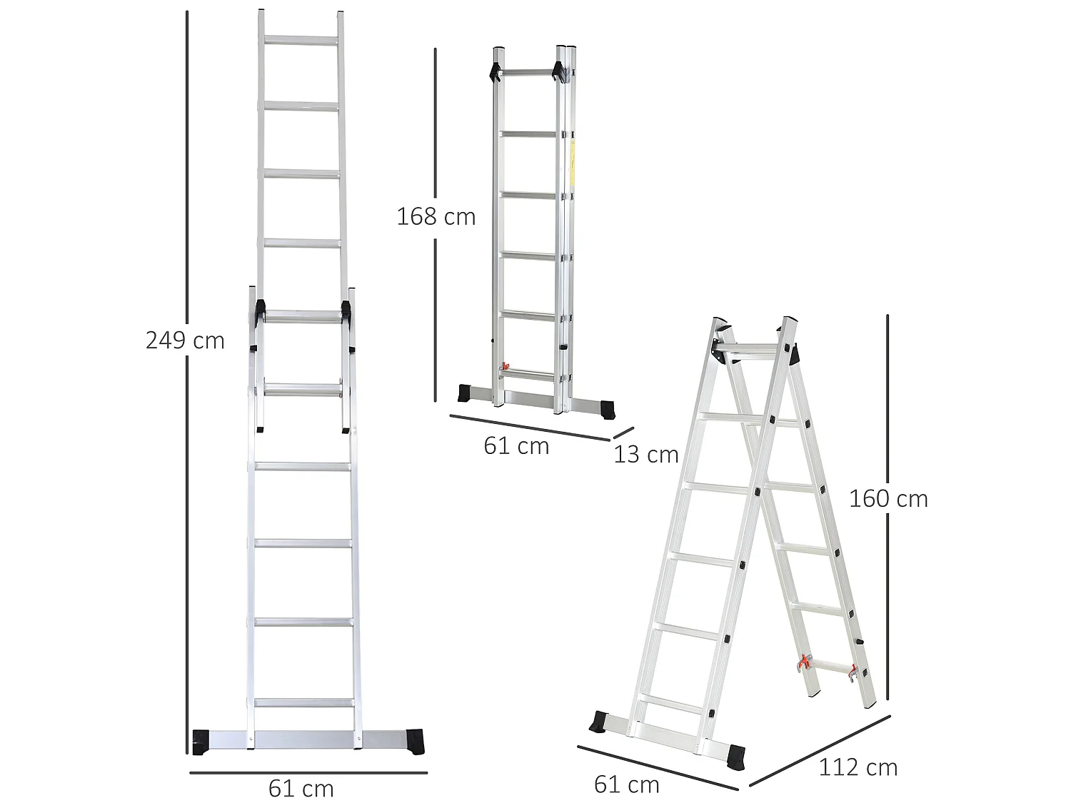 Escalera de aluminio plata 249x61x13 cm HOMCOM