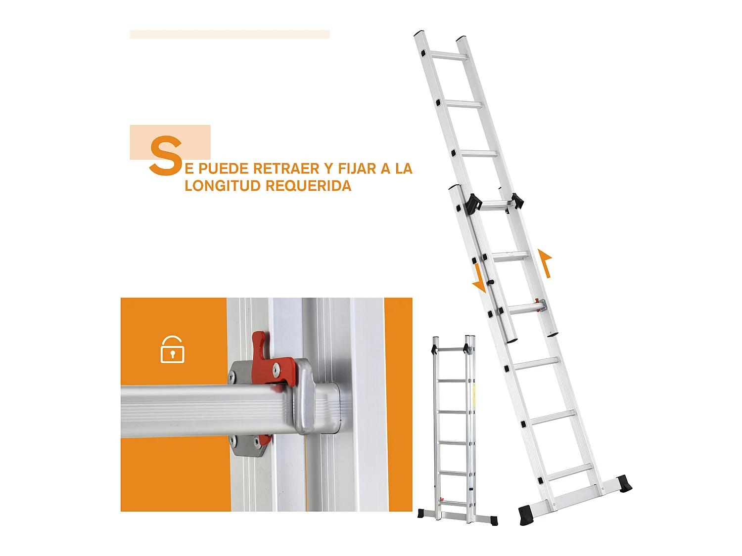 Escalera de aluminio plata 249x61x13 cm HOMCOM