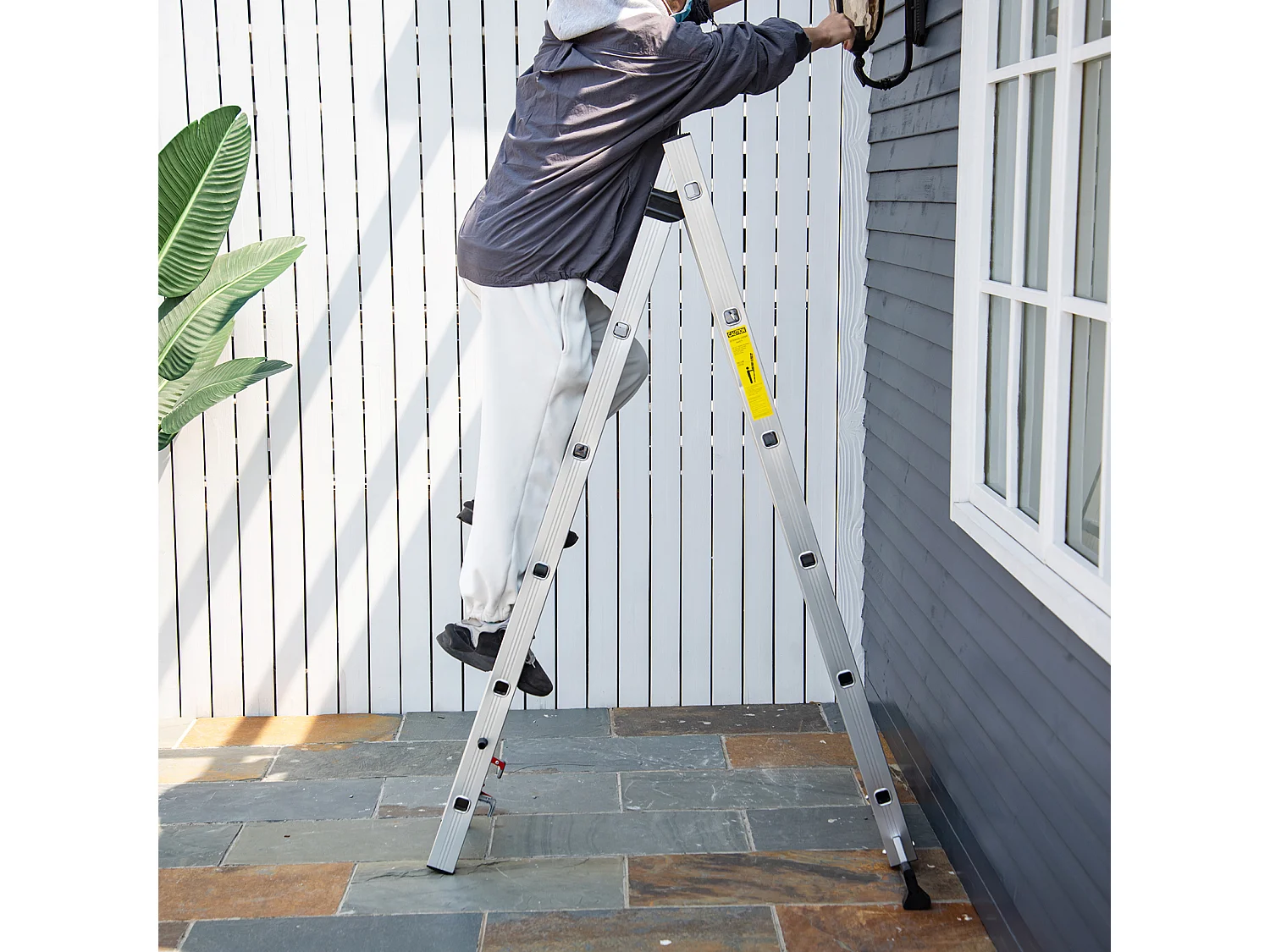 Escalera de aluminio plata 249x61x13 cm HOMCOM