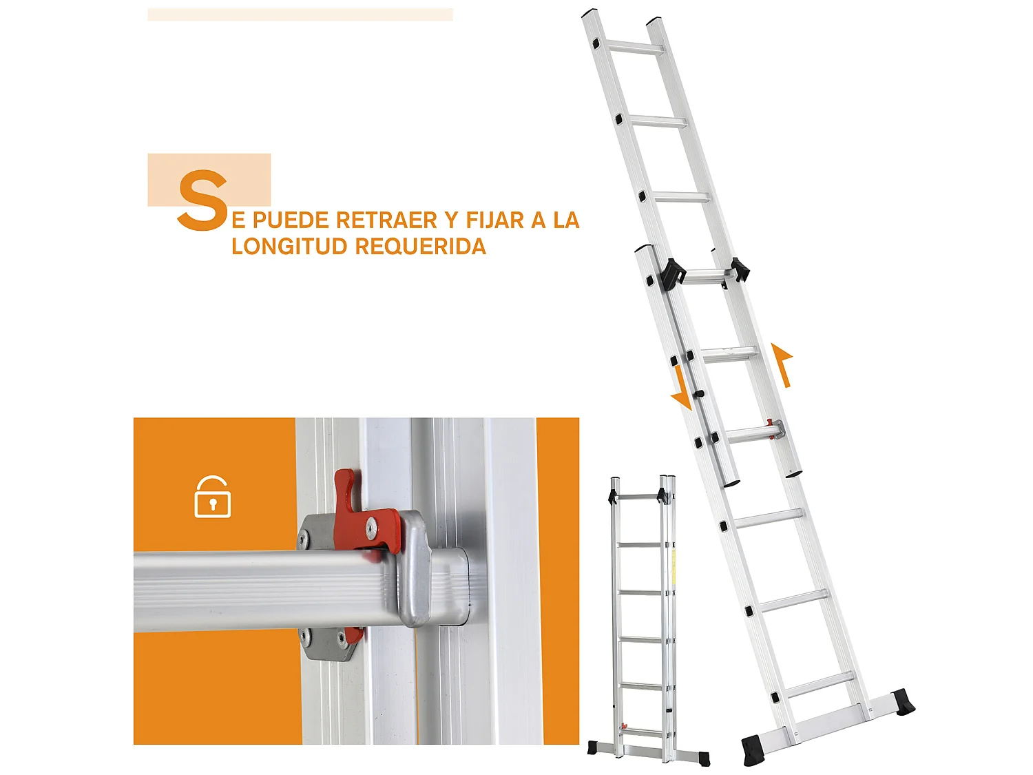 Escalera de aluminio plata 249x61x13 cm HOMCOM