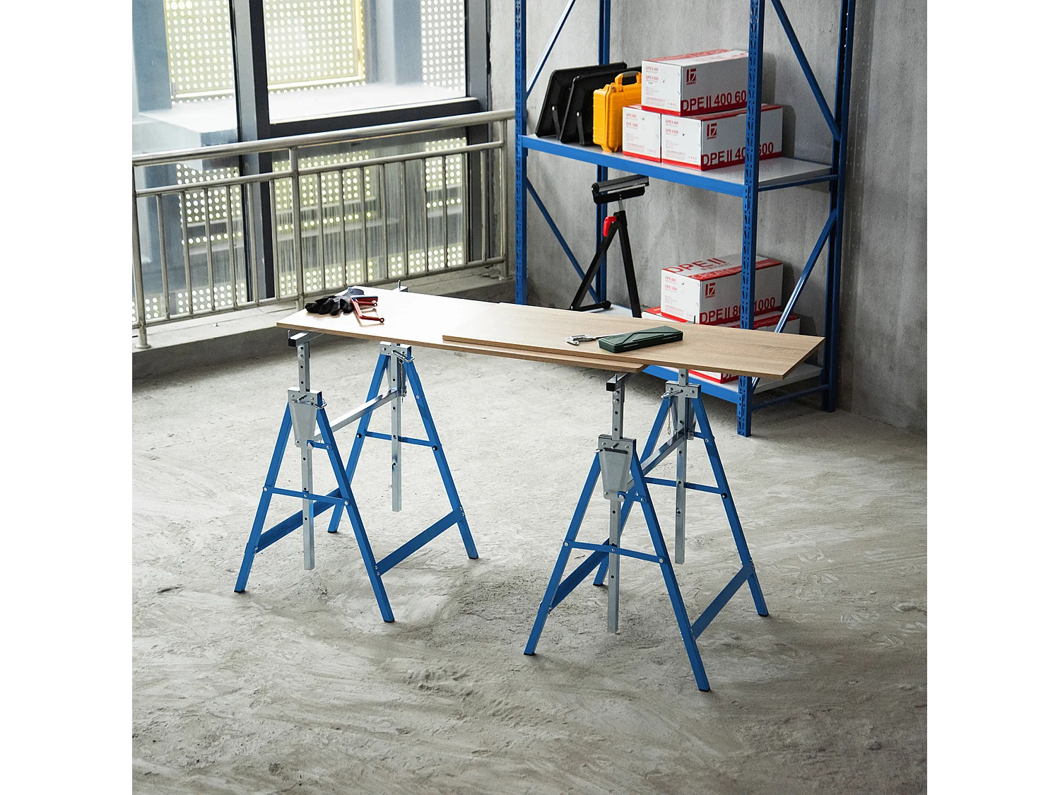 Caballetes telescópicos azul 68x58x130 cm HOMCOM