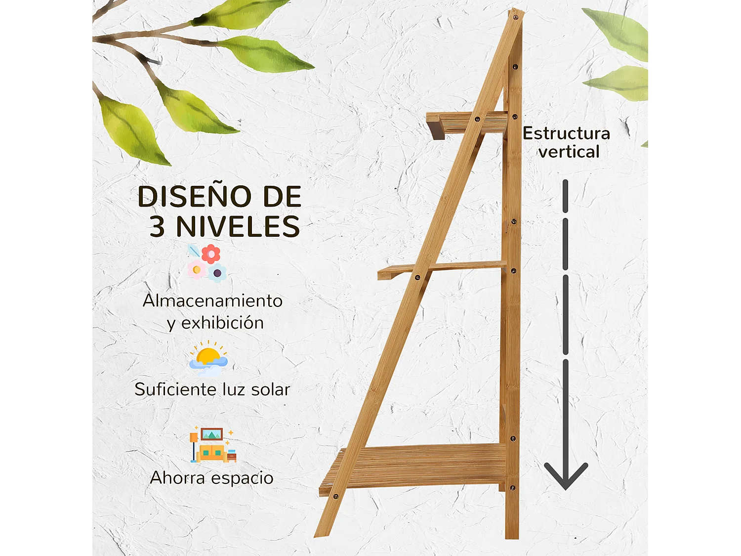 Estantería para plantas madera natural 98x37x96.5 cm Outsunny